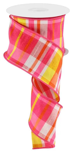 2.5" x 10yd Faux Dupioni Plaid-Ht Pnk/Orng/Yllw-RGP109892