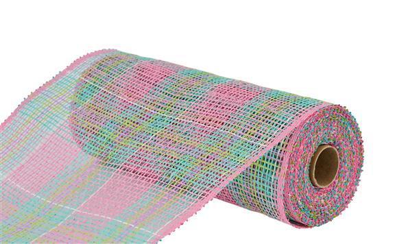 10" X 10YD PINK, MINT, FRESH GREEN, LAVENDER AND CREAM PLAID POLY BURLAP MESH - RP8161