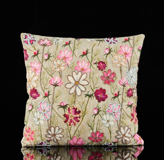 18"SQ FLORAL PILLOW W/EMBROIDERY -RT089533