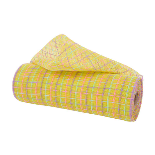 10.25"X10YD FINE WEAVE FAUX JUTE CHECK - YELLOW, LAVENDER, PINK AND MINT - RY5003KM