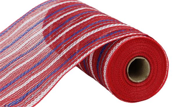 10.25"X10YD POLY WITH JUTE MATTE STRIPE MESH - RED, ROYAL BLUE, WHITE AND ICE BLUE - RY8033CX