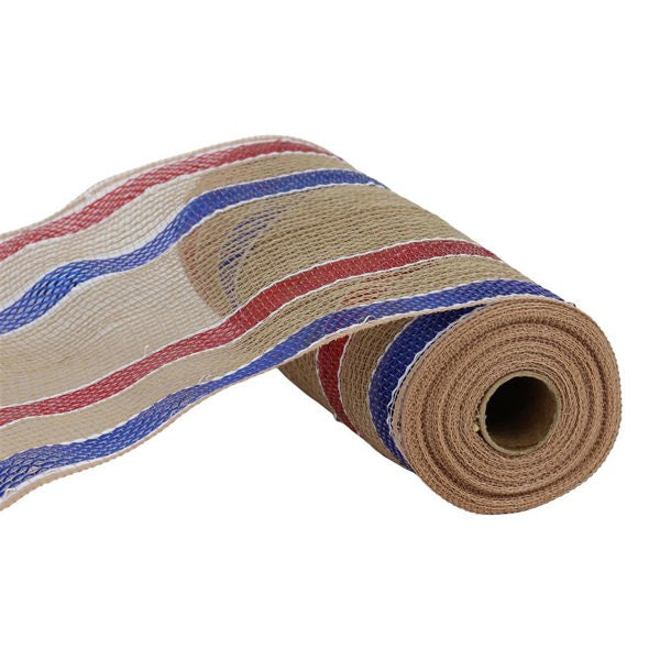 10.25"X10YD WIDE MATTE BORDER STRIPE - NATURAL, RED, WHITE AND BLUE - RY8035EK