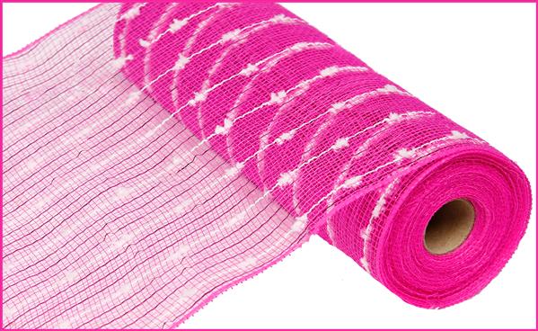 10.25"X10YD METALLIC PUFF BALL MESH - HOT PINK AND WHITE - RY820064