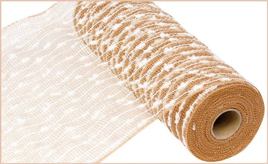 10.25"X10YD PUFF BALL WITH POLY MESH - NATURAL AND WHITE - RY820248