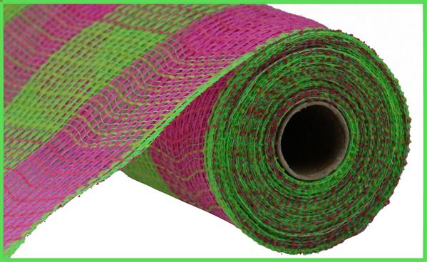 10.25"X10YD FAUX JUTE WITH LARGE CHECK - HOT PINK AND FRESH GREEN - RY8315B2