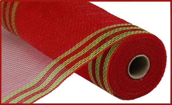 10.25"X10YD FAUX JUTE WITH BORDER STRIPE - RED WITH FRESH GREEN - RY832555