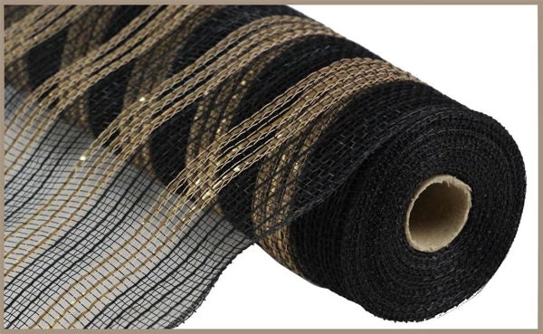 10.25"X10YD METALLIC/FAUX JUTE/PP STRIPE - BLACK/MATTE GOLD - RY8328F8