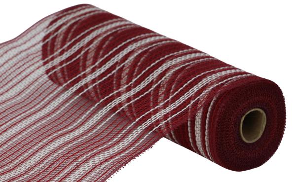 10.25"X10YD FARMHS STRIPE FAUX JUTE MESH - BURGUNDY/RED/CREAM - RY8344EN