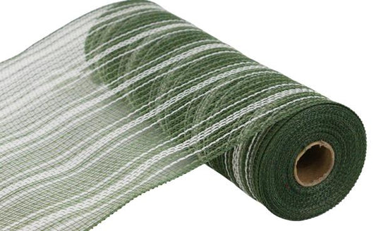 10.25"X10YD FARMHS STRIPE FAUX JUTE MESH - MOSS GREEN/CREAM - RY8344ER