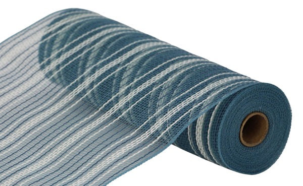 10.25"X10YD FARMHS STRIPE FAUX JUTE MESH - SMOKE BLUE/CREAM - RY8344EW