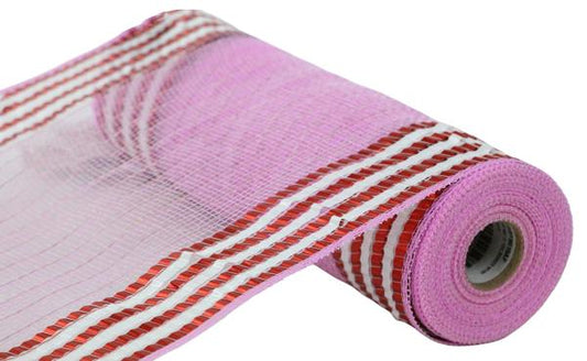 10.25"X10YD MATTE XL FOIL BORDER MESH - PINK/RED/WHITE - RY8515AF