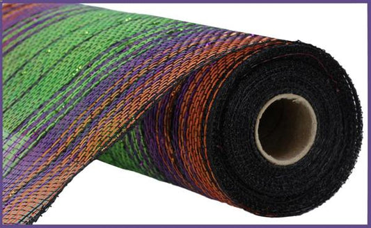 10.25"X10YD HALLOWEEN METALLIC/MATTE OMBRE MESH - LIME/PURPLE/ORANGE/BLACK - RY861176