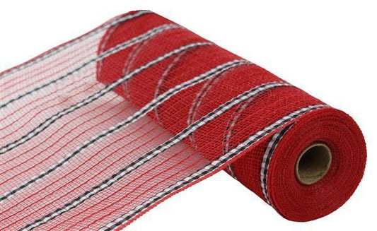 10.25"X10YD RED, BLACK AND WHITE XLWIDE FABRIC/FAUX JUTE MESH - RY8901H9