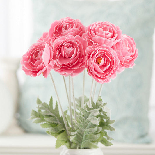 RANUNCULUS BUSH X8 Flocked STEM 18"  PINK - SE6048-PNK