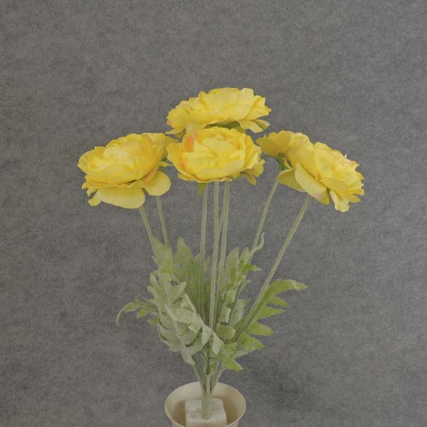 RANUNCULUS BUSH X8 Flocked STEM 18"  YELLOW - SE6048-YEL