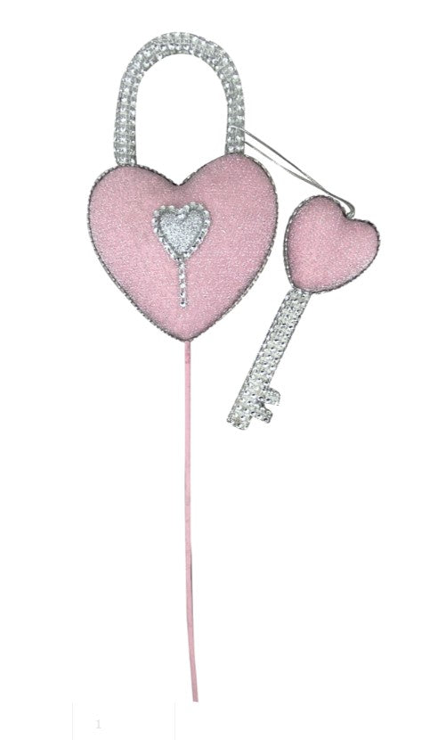 Pink Bling Heart Lock n Key Pick - 62996PK