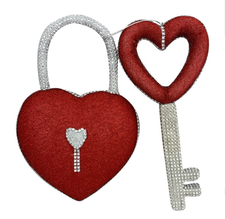 Red Bling Heart Lock N Key H12 in x W8.5 in xD3.5 in - 63012RD