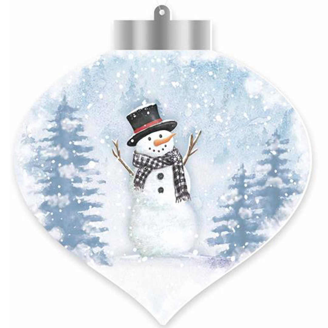 5.5"H DBL-SIDED SNOWMAN RED OR BLACK SCARF ORNAMENT - WHITE/GREY/BLUE - XJ0045