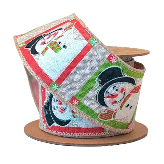 2 1/2" x 10 yd Snowman Wired Ribbon-Natural/Multi-WR-10217-063-10