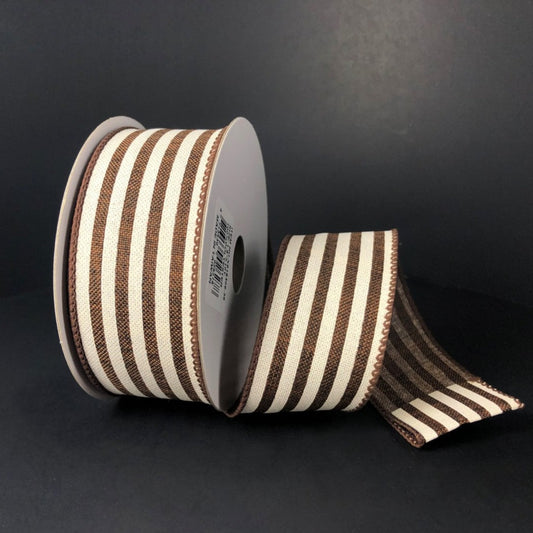 1.5" x 10yd brown and cream striped ribbon - X91630938