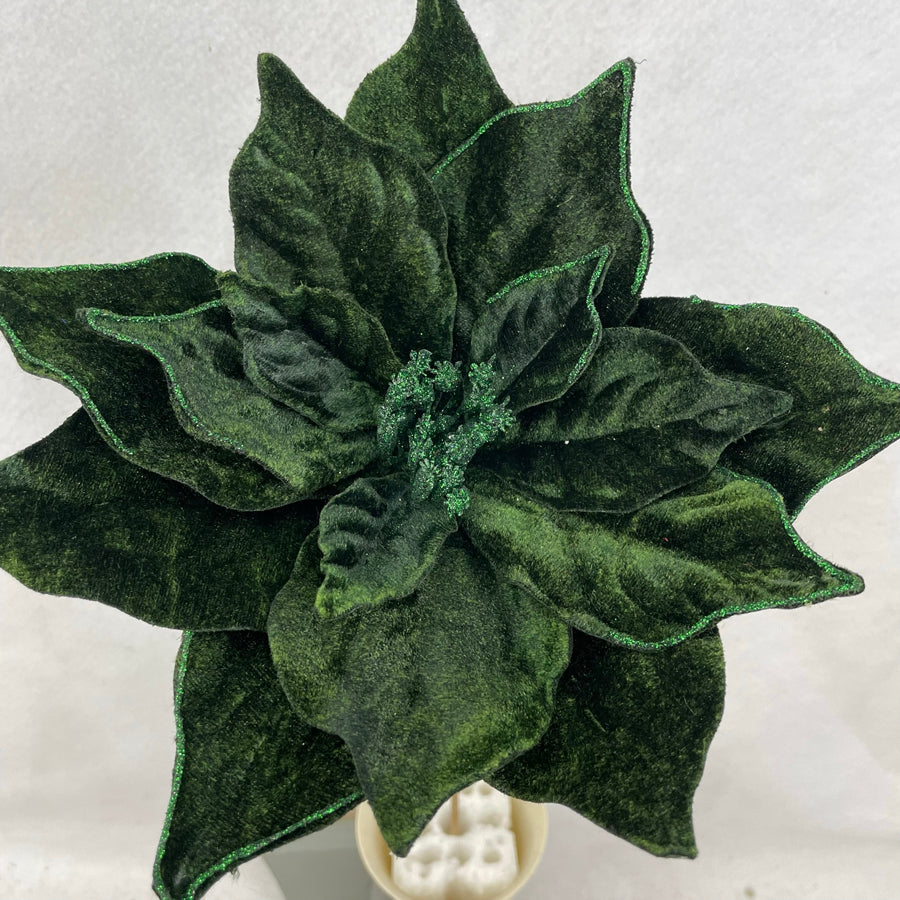 20" VELVET POINSETTIA PICK 10" diameter DARK GREEN - XA2143-DKG