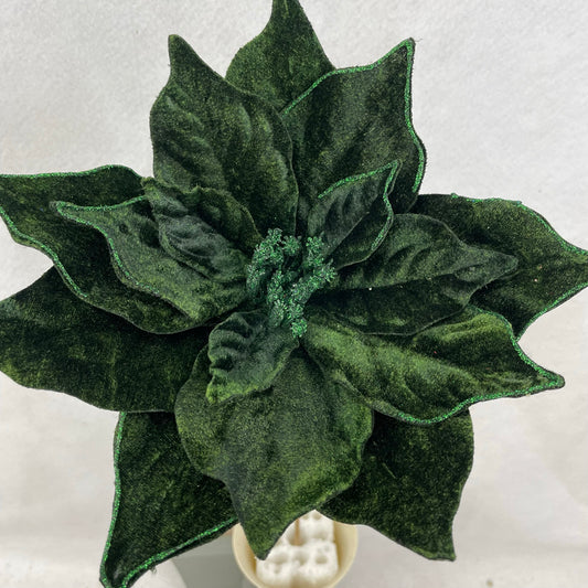 20" VELVET POINSETTIA PICK 10" diameter DARK GREEN - XA2143-DKG