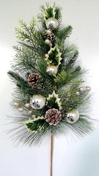 24" PINE SPRAY WITH ORNAMENTS, CONES, & HOLLY CHAMPAGNE - XB4307-CHA