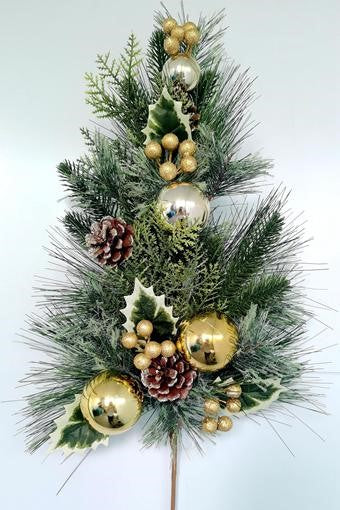 24" PINE SPRAY WITH ORNAMENTS, CONES, & HOLLY GOLD - XB4307-GLD