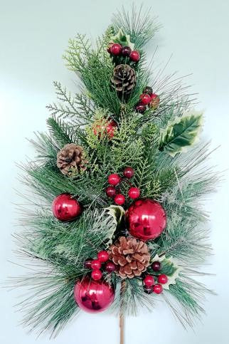 24" PINE SPRAY WITH ORNAMENTS, BERRIES & CONES RED - XB4310