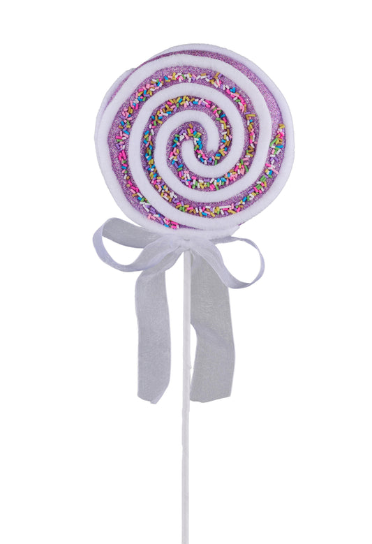 14"L SPRINKLE PEPPERMINT SWIRL PICK - LAVENDER - XC113913