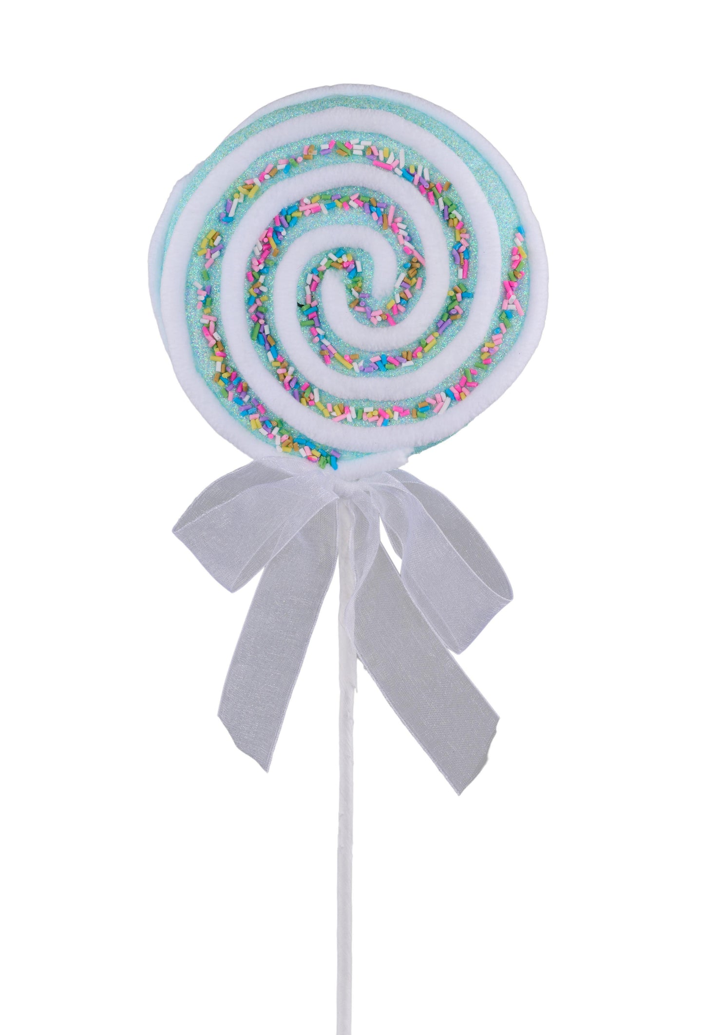 14"L SPRINKLE PEPPERMINT SWIRL PICK - LIGHT BLUE - XC113914