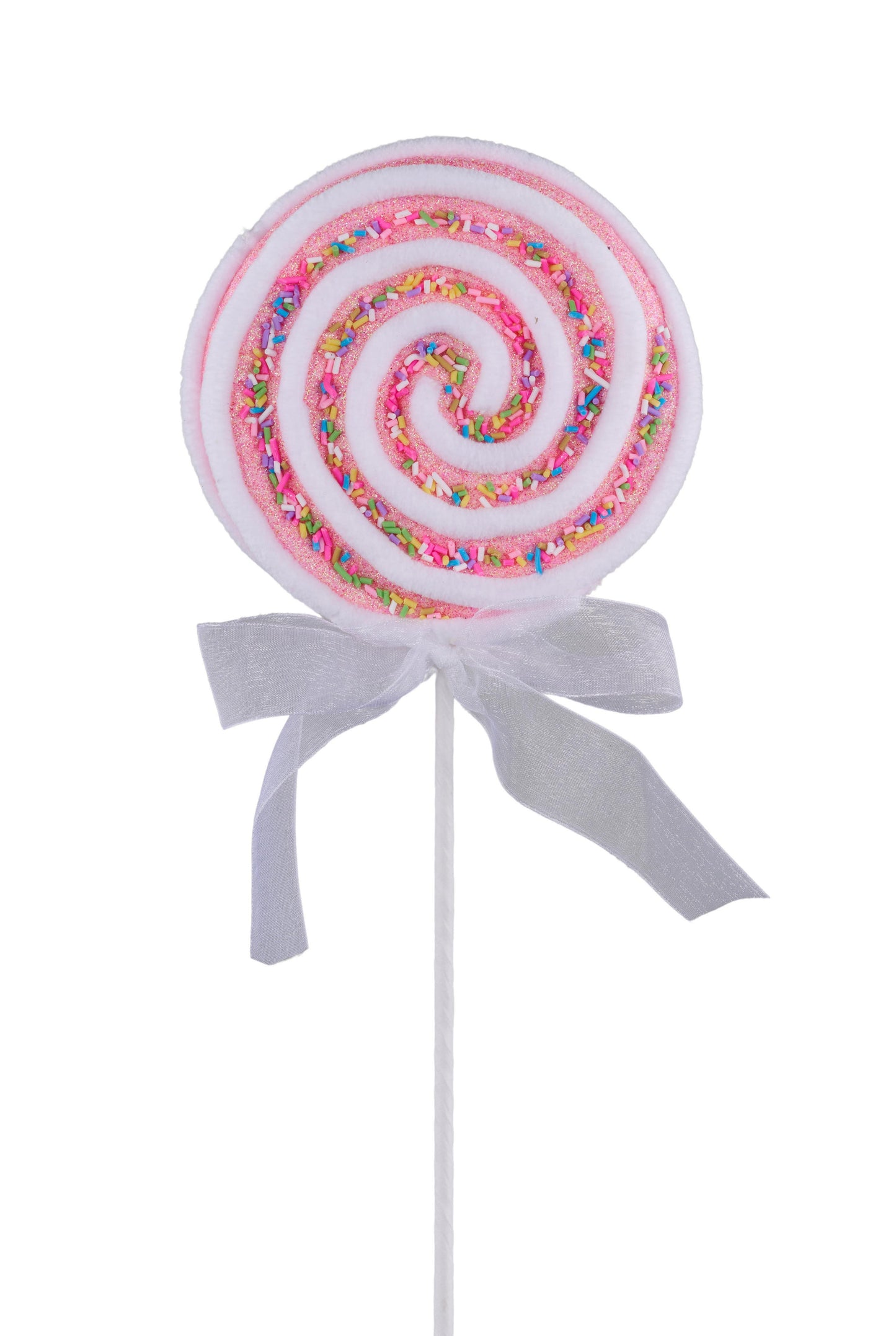 14"L SPRINKLE PEPPERMINT SWIRL PICK - LIGHT PINK - XC113915