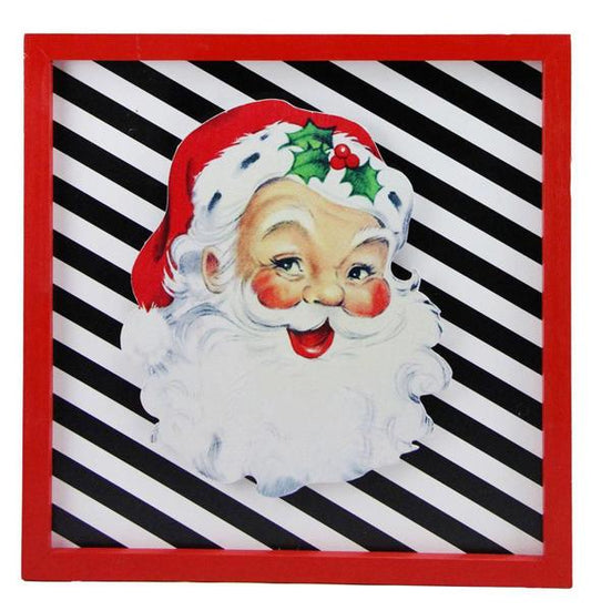 16"SQ CHRISTMAS SANTA FACE/STRIPES SIGN - WHITE/BLACK/RED - XC6208