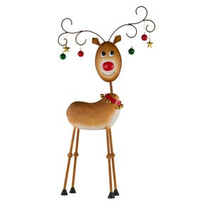 48"H X 27.75"L TIN REINDEER W/ANTLERS - DK BROWN/RED/GREEN - XF4213