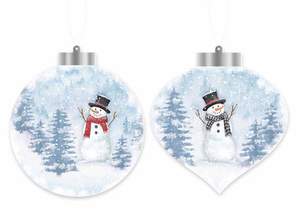 5.5"H DBL-SIDED SNOWMAN RED OR BLACK SCARF ORNAMENT - WHITE/GREY/BLUE - XJ0045