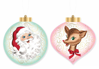 5.5" DBL-SIDED RETRO SANTA OR DEER ORNAMENT - XJ0049