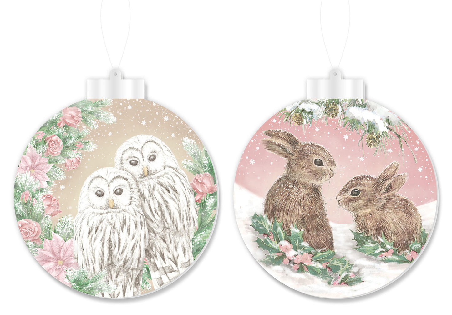 5.5"H DOUBLE-SIDED OWL OR RABBIT ORNAMENT - DUSTY ROSE/TAN/BROWN/SAGE - XJ0062