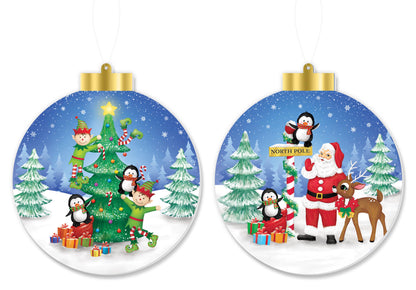 5.5"H DBL-SIDED NORTH POLE ELVES OR SANTA ORNAMENT - BLUE/RED/GRN/YLW/BRN/BLK - XJ0070