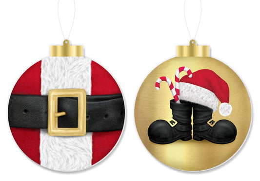 5.5"H DBL-SIDE BOOT OR BELT SANTA ORNAMENT - RED/GOLD/BLACK/WHITE - XJ0071