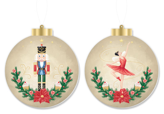 5.5"H DBL-SIDED NUTCRACKER OR BALLERINA ORNAMENT - EMRLD/RED/GOLD/WHT/BLK - XJ0078