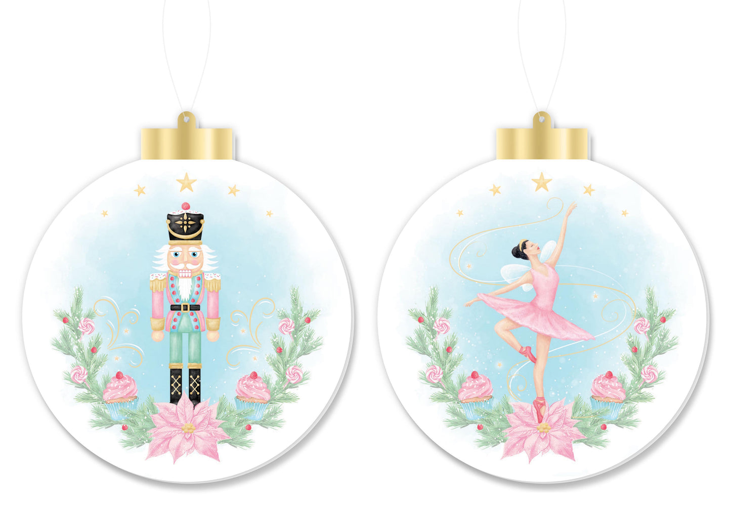 5.5"H DBL-SIDED NUTCRACKER OR BALLERINA ORNAMENT - PINK/RD/BLUE/GRN/GLD/WHT - XJ0079