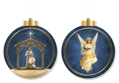 5.5"H DBL-SIDED NATIVITY OR ANGEL ORNAMENT - NAVY/IVORY/TAN/BROWN/GOLD - XJ0083