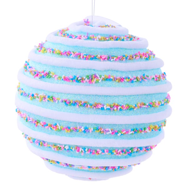 6"DIA CANDY SPRINKLE SWIRL BALL ORN - LIGHT BLUE - XJ539314