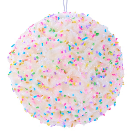 4.25"DIA SPRINKLE BALL ORNAMENT - WHITE WITH MULTI - XJ5396