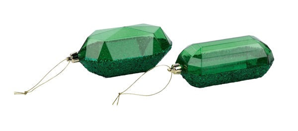 5.25"L LASER GLITTER GEM ORNAMENT - EMERALD GREEN - XJ552306