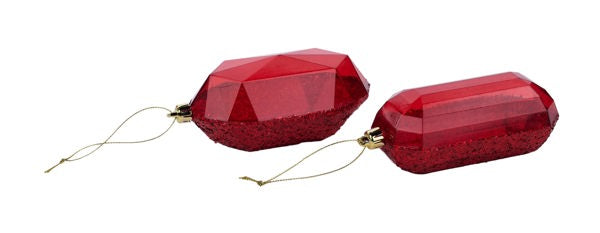 5.25"L LASER GLITTER GEM ORNAMENT - RED - XJ552324