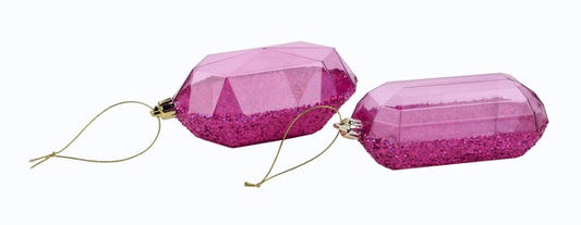 5.25"L LASER GLITTER GEM ORNAMENT - FUCHSIA - XJ5523HF