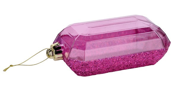 7"LX4"W LASER GLITTER RECTANGLE GEM ORN - FUCHSIA - XJ5527HF