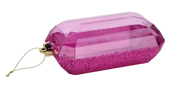 8"LX5"W LASER GLITTER RECTANGLE GEM ORN - FUCHSIA - XJ5531HF