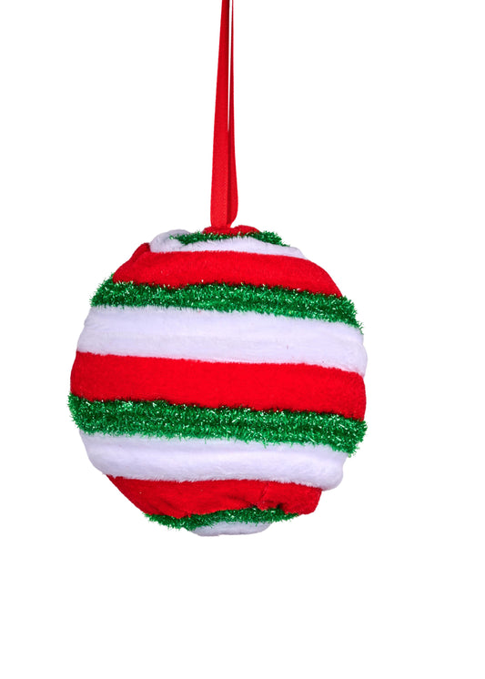 4" VELVET BALL ORNAMENT - RED/WHITE/GREEN - XJ5620